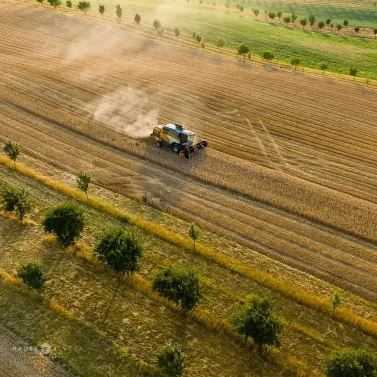 Kombajn při sklizni z dronu